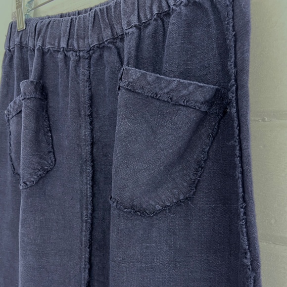 PIP-SQUEAK CHAPEAU  100% Linen Short Skirt with Front Pockets in Dark Navy- M - Picture 3 of 9